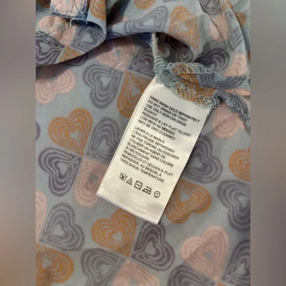 Free People Mesh Rouched Long Sleeve Button Down Blouse Top Heart Print XS - Picture 7 of 7